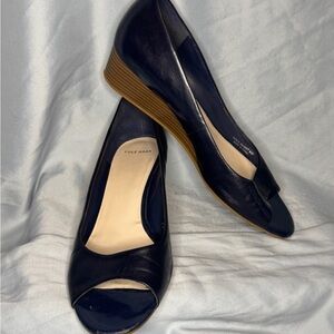 Cole Haan Women's Navy Peep Toe Wedges
